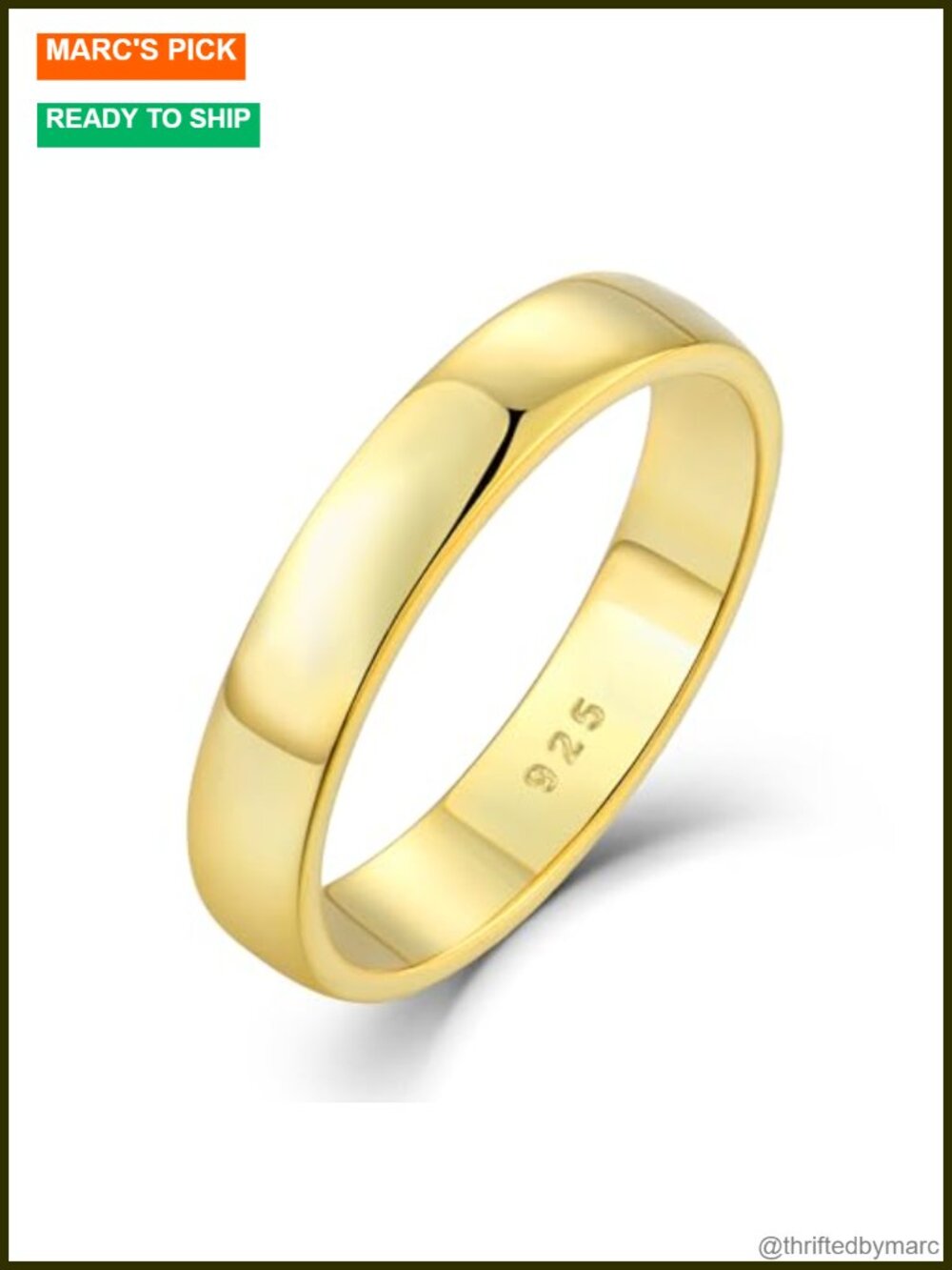 925 Sterling Silver 14K Gold Plated Wedding Band Ring Comfort Fit High Polish